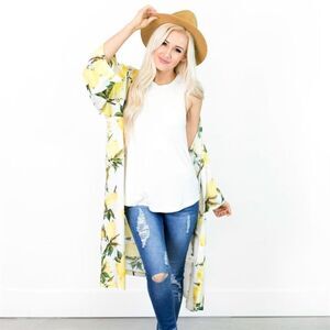 love, fire Lemon Print Open Style Duster - Medium
